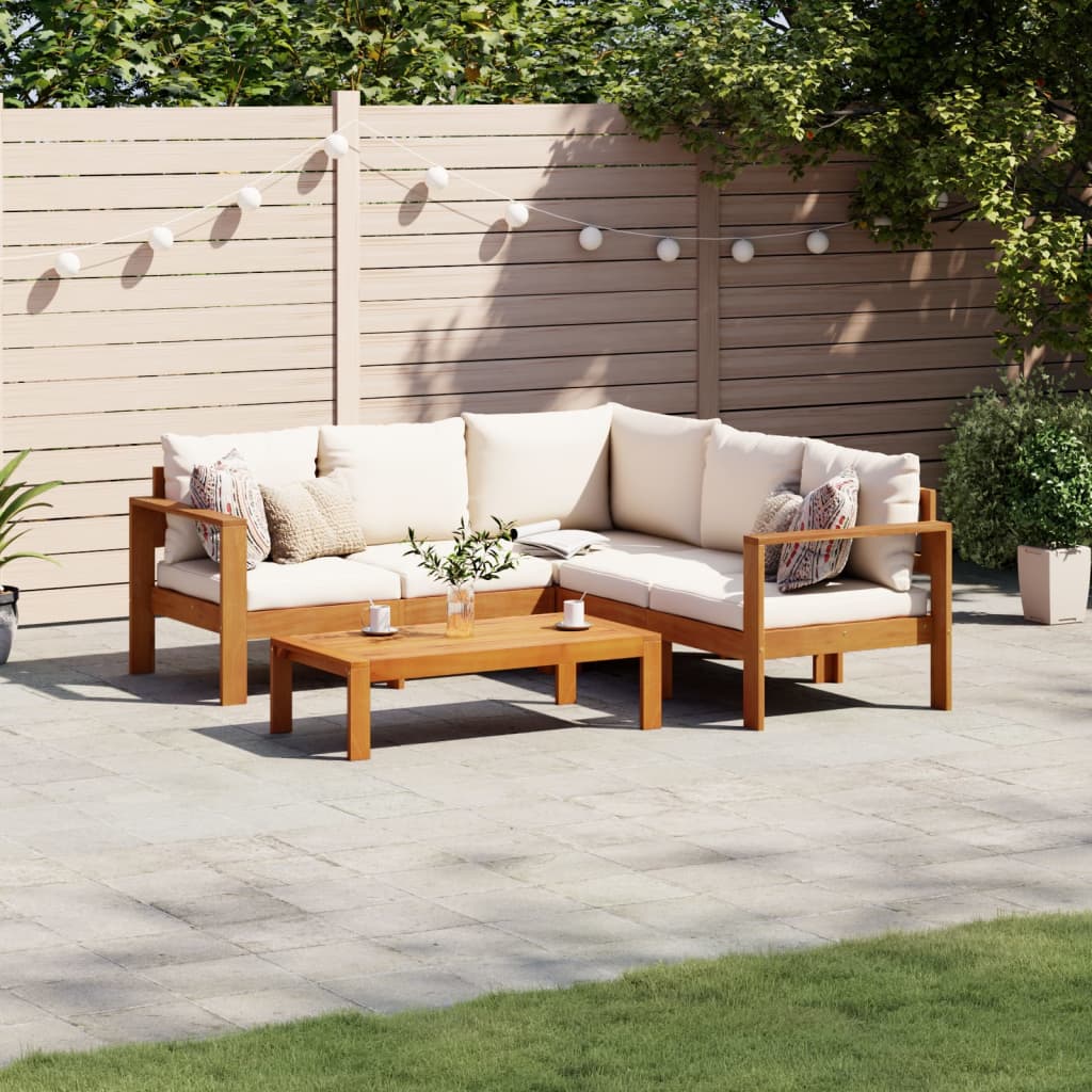 vidaXL 4-delige Loungeset met kussens massief acaciahout