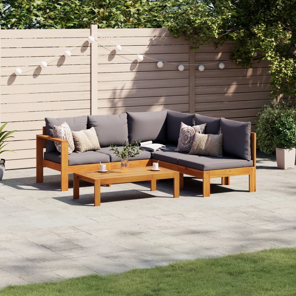 vidaXL 4-delige Loungeset met kussens massief acaciahout