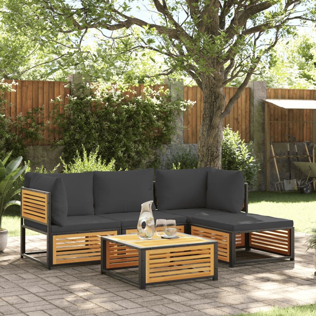 vidaXL 6-delige Loungeset met kussens massief acaciahout