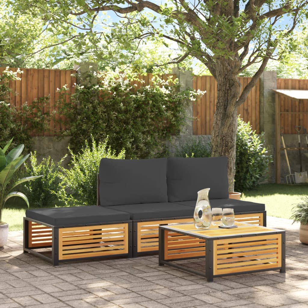 vidaXL 6-delige Loungeset met kussens massief acaciahout