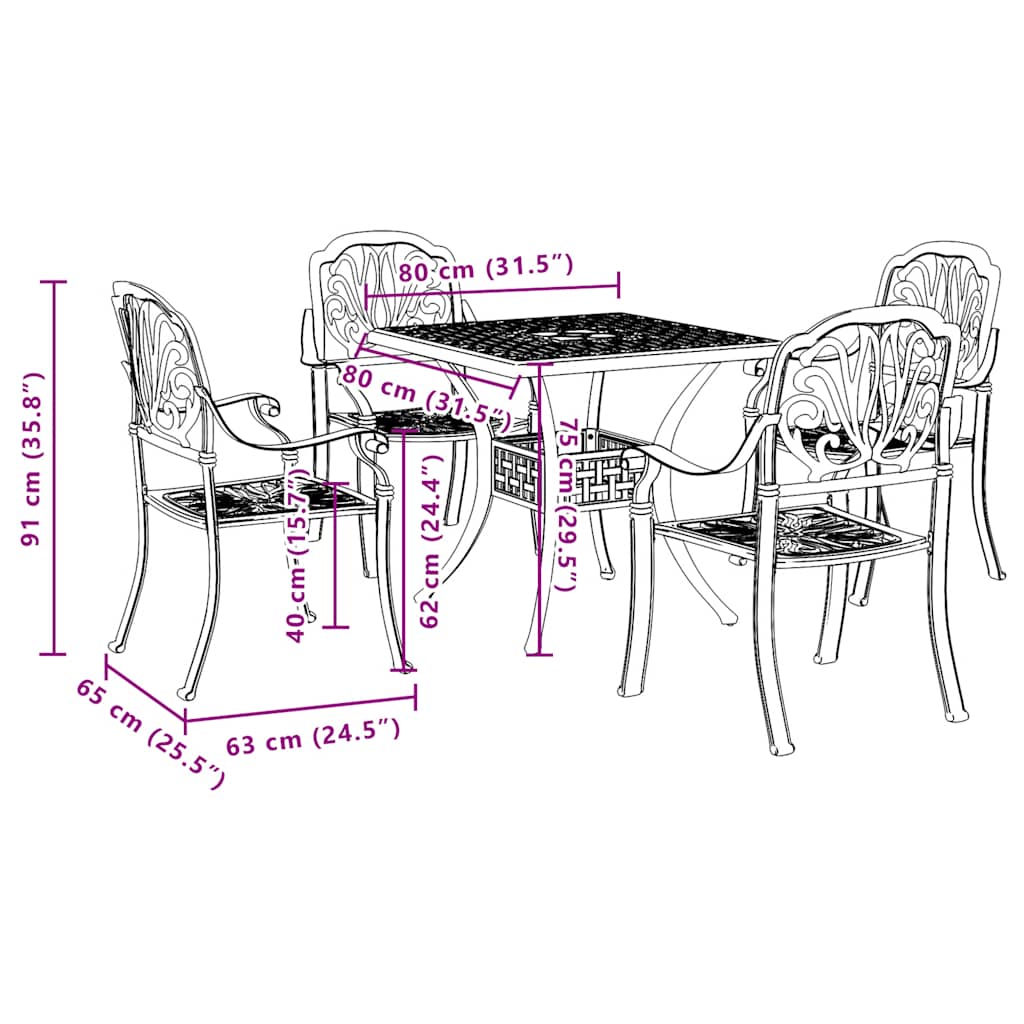 vidaXL 3-Piece Cast Aluminum Bistro Set Bronze