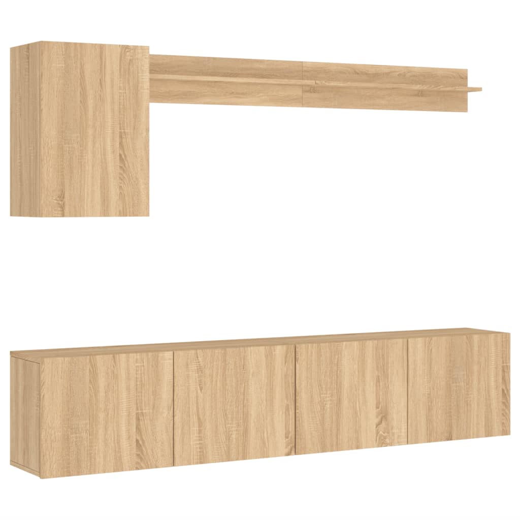 vidaXL 5-delige Tv-wandmeubelset bewerkt hout sonoma eikenkleurig