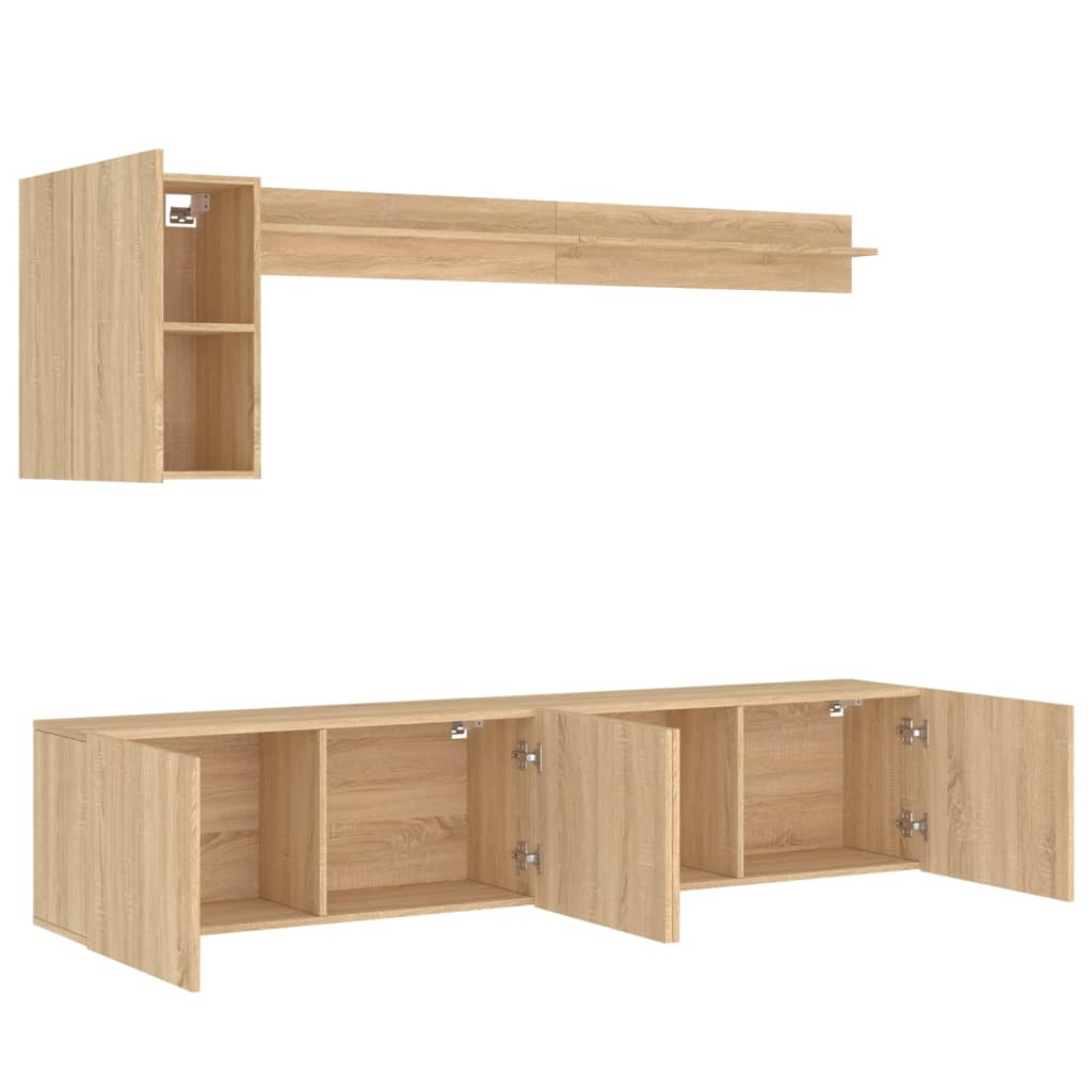 vidaXL 5-delige Tv-wandmeubelset bewerkt hout sonoma eikenkleurig