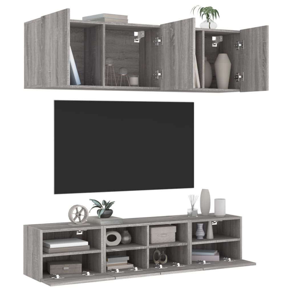 vidaXL 5-delige Tv-meubelset bewerkt hout wit