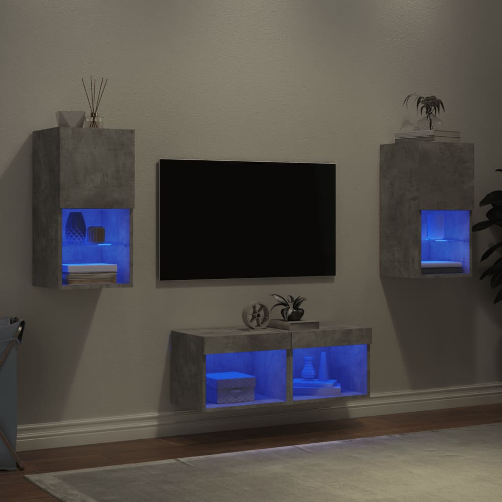 vidaXL 4-delige tv-wandmeubelset met LED-verlichting wit