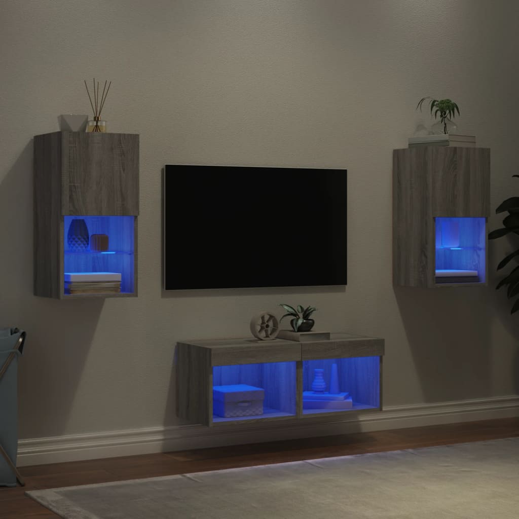 vidaXL 4-delige tv-wandmeubelset met LED-verlichting wit
