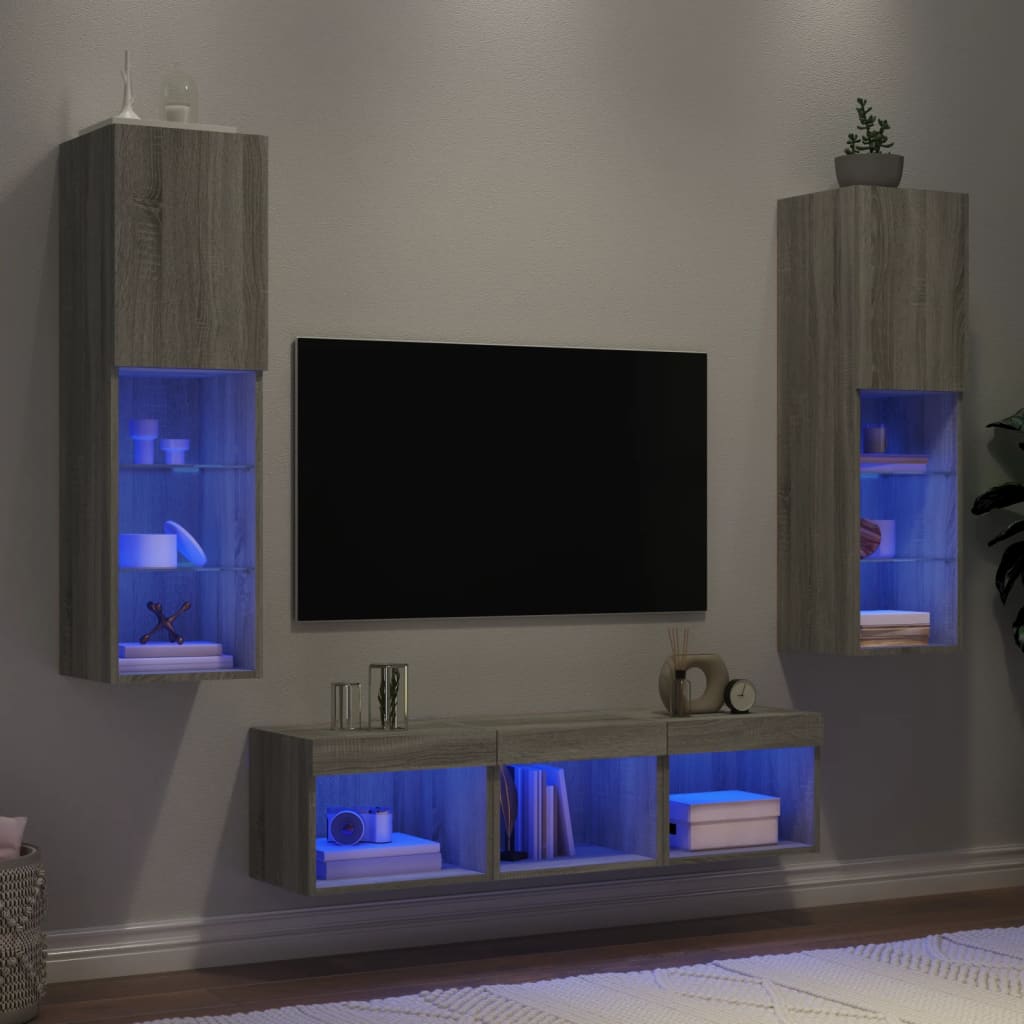 vidaXL 5-delige Tv-wandmeubelset met LED-verlichting bewerkt hout wit