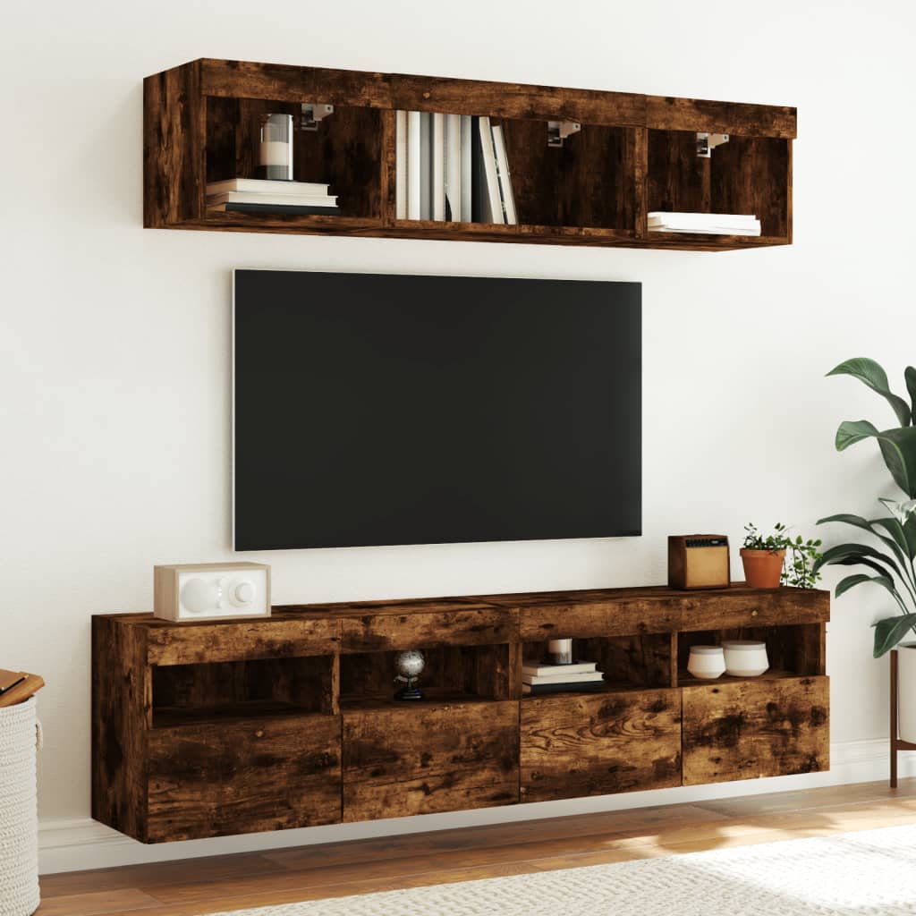 vidaXL 5-delige Tv-wandmeubelset met LED bewerkt hout sonoma eiken