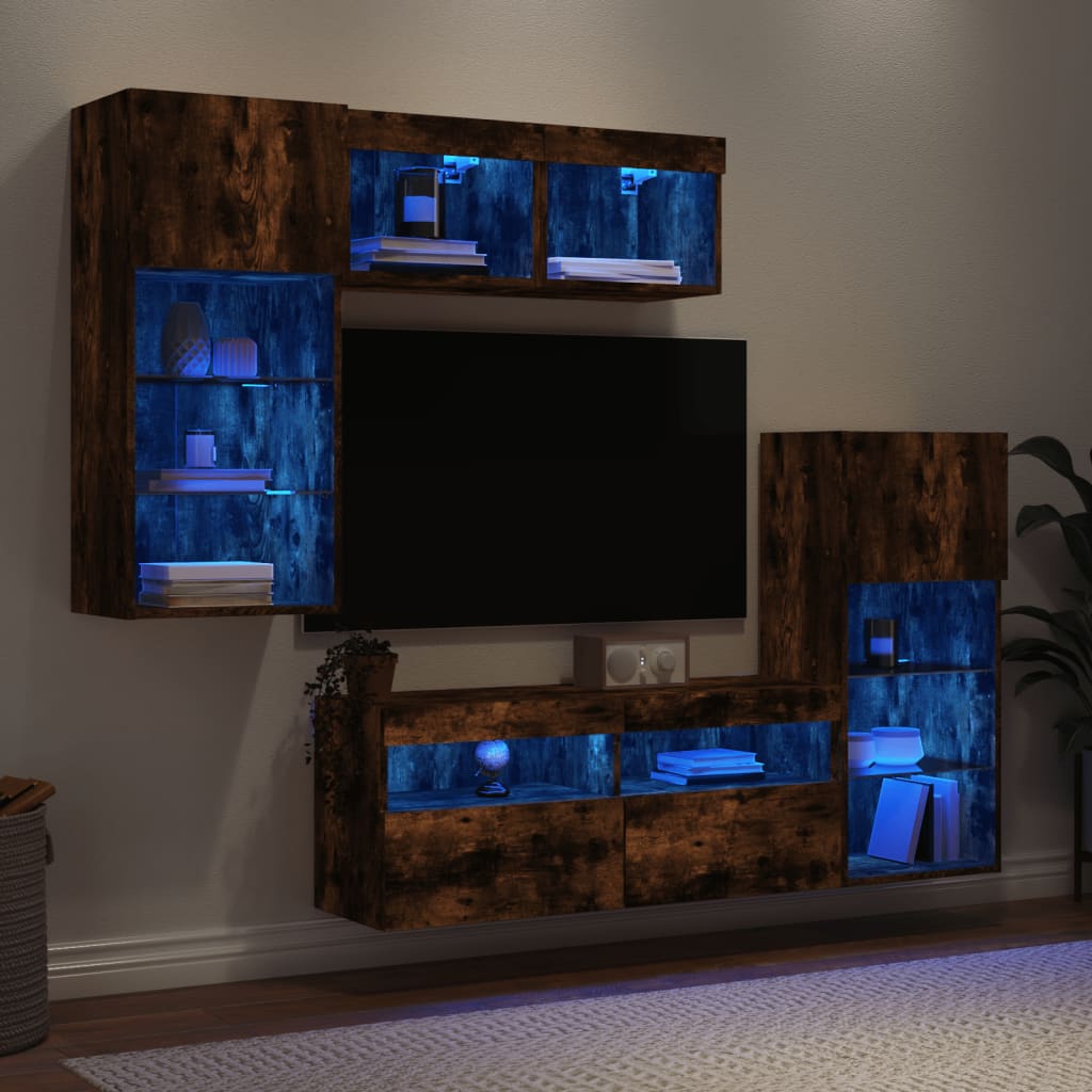 vidaXL 5-delige Tv-wandmeubelset met LED bewerkt hout sonoma eiken
