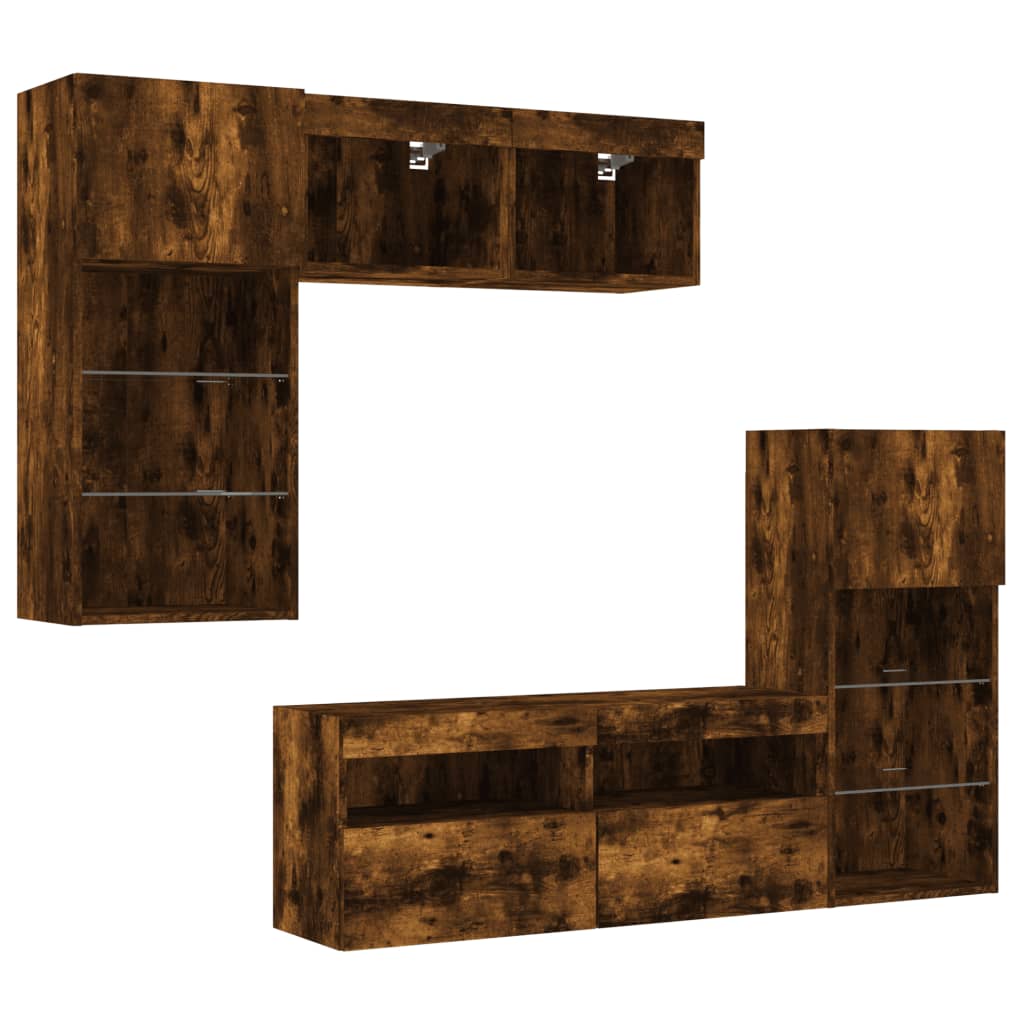 vidaXL 5-delige Tv-wandmeubelset met LED bewerkt hout sonoma eiken