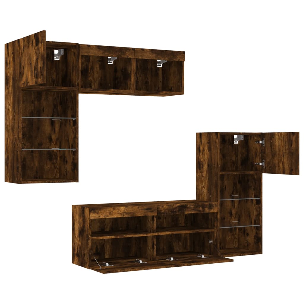 vidaXL 5-delige Tv-wandmeubelset met LED bewerkt hout sonoma eiken
