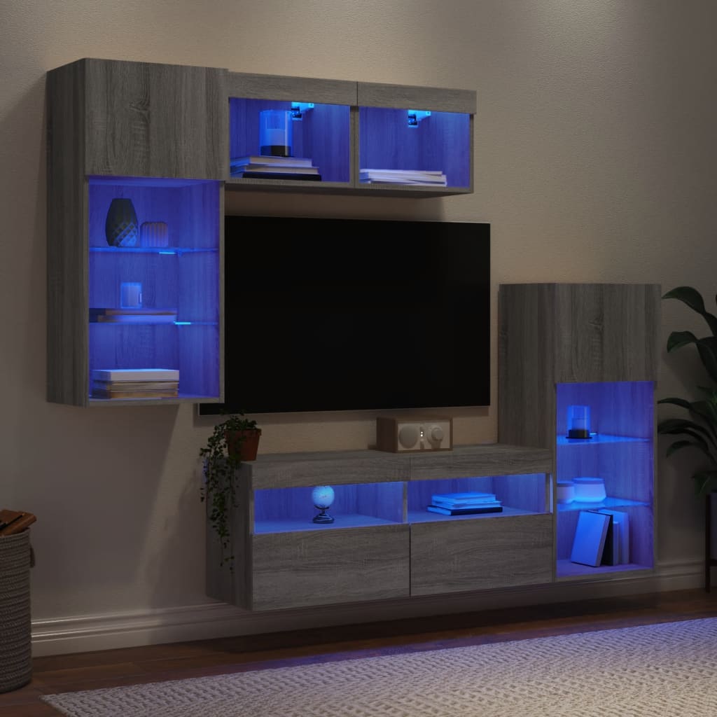 vidaXL 5-delige Tv-wandmeubelset met LED bewerkt hout sonoma eiken