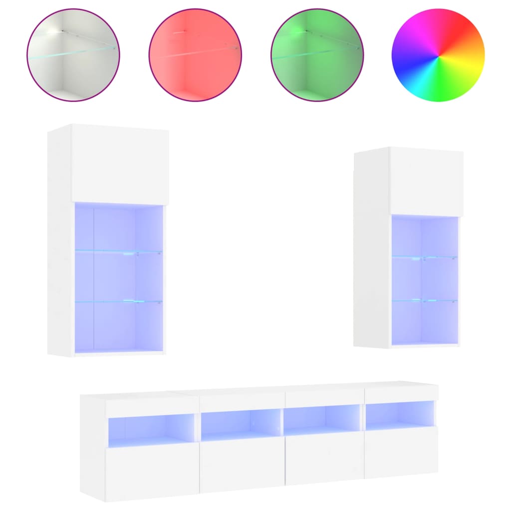 vidaXL 5-delige Tv-wandmeubelset met LED-verlichting bewerkt hout wit