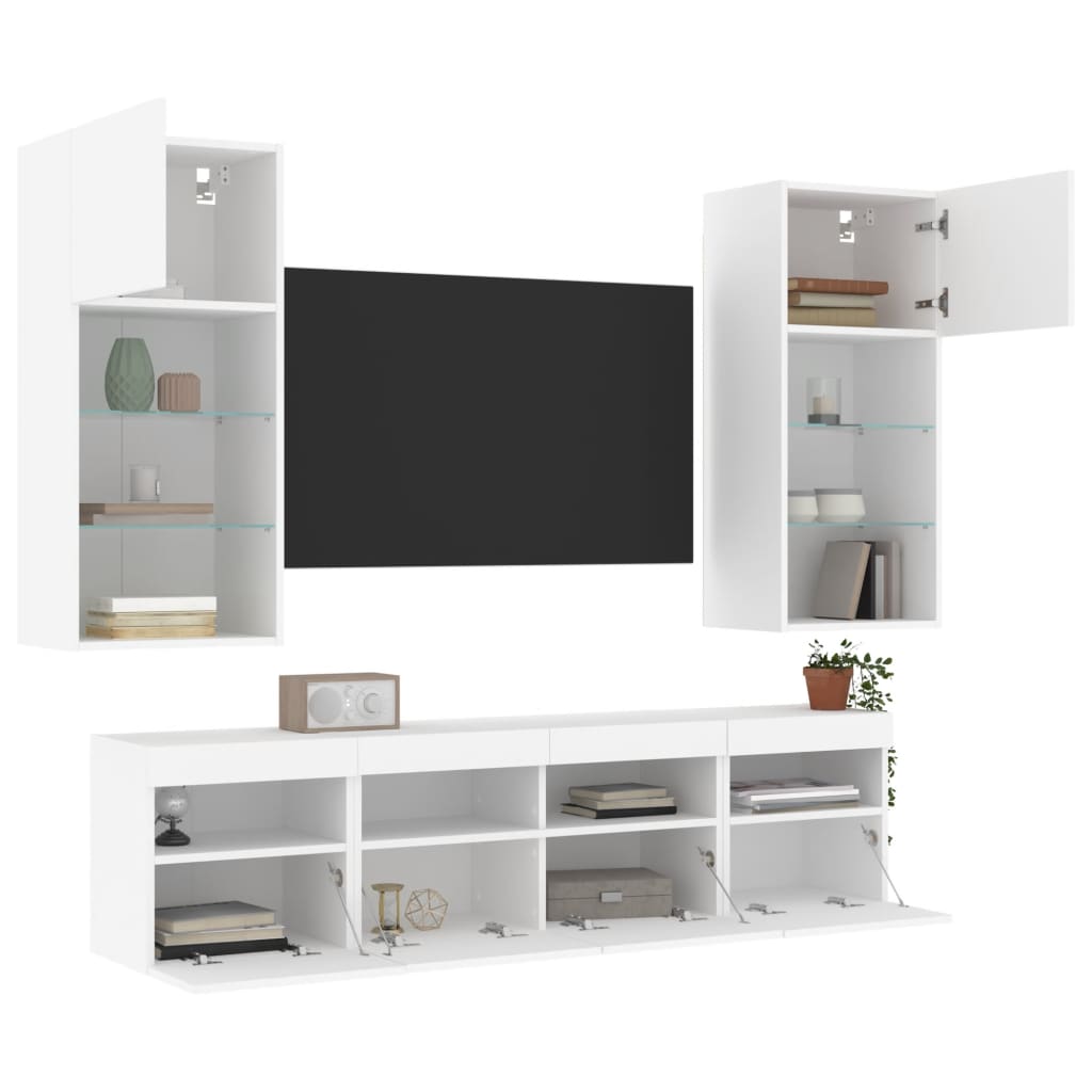 vidaXL 5-delige Tv-wandmeubelset met LED-verlichting bewerkt hout wit