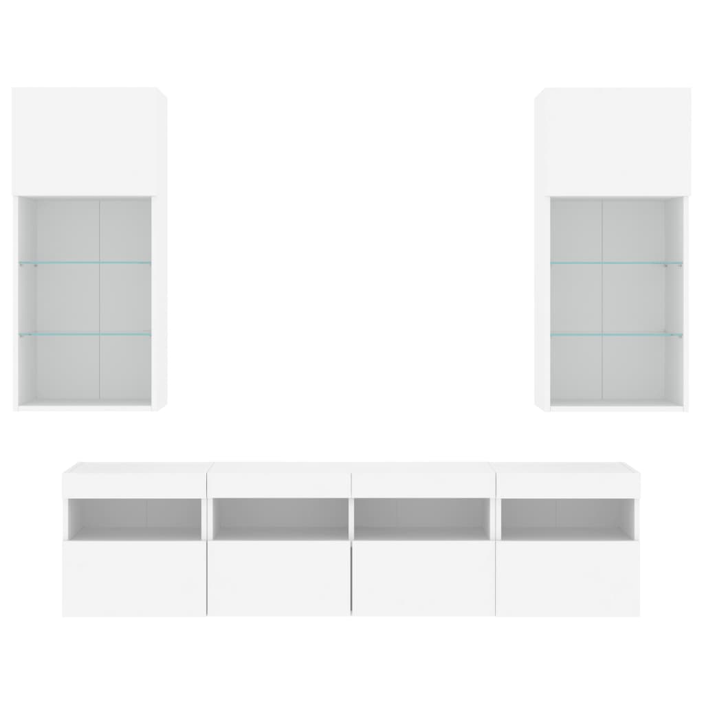 vidaXL 5-delige Tv-wandmeubelset met LED-verlichting bewerkt hout wit