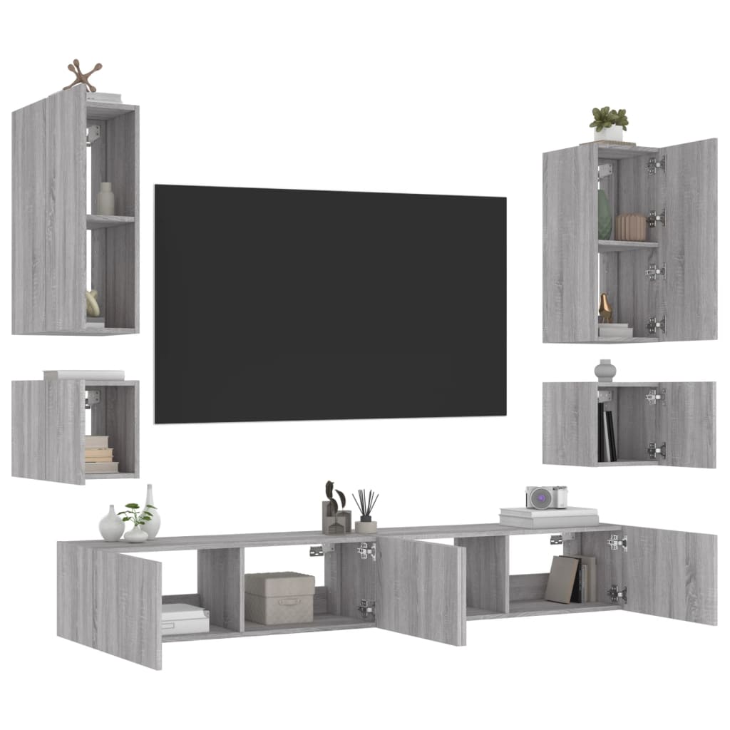 vidaXL 6-Piece TV Wall Unit Set with LED Lighting White