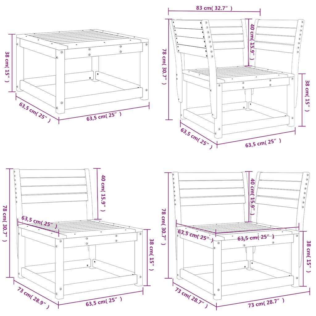 vidaXL 8-delige Loungeset massief grenenhout