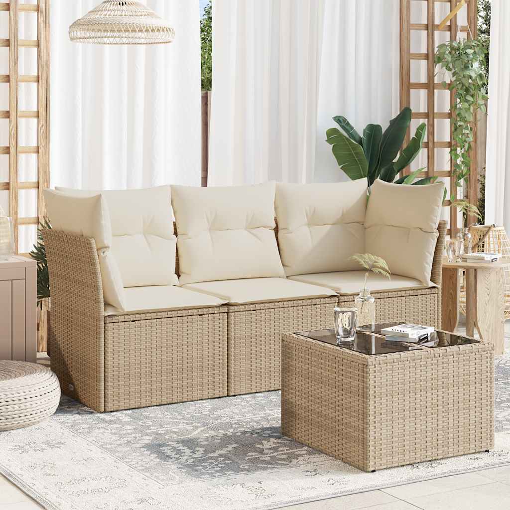 vidaXL 3-delige Loungeset met kussens poly rattan zwart