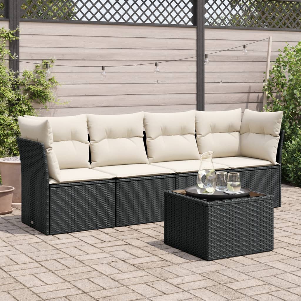 vidaXL 4-delige Loungeset met kussens poly rattan zwart