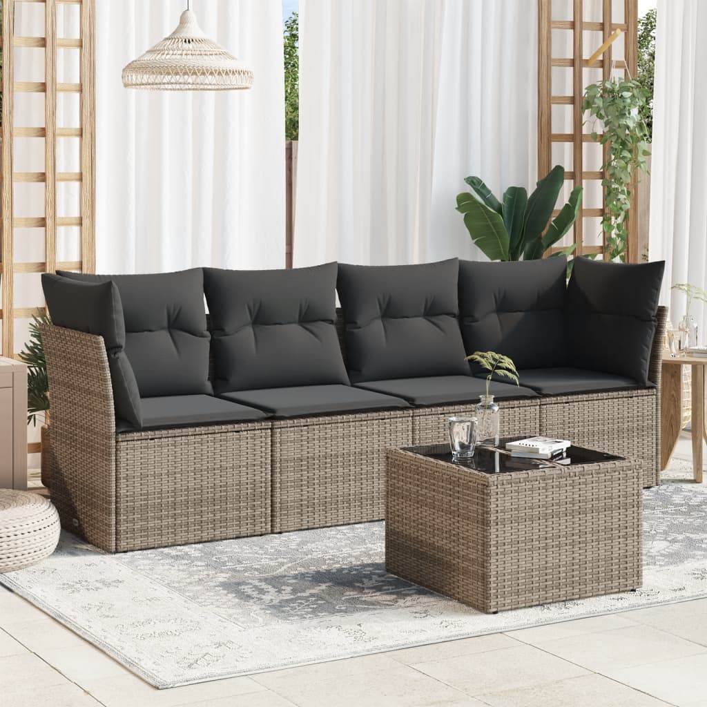 vidaXL 4-delige Loungeset met kussens poly rattan zwart