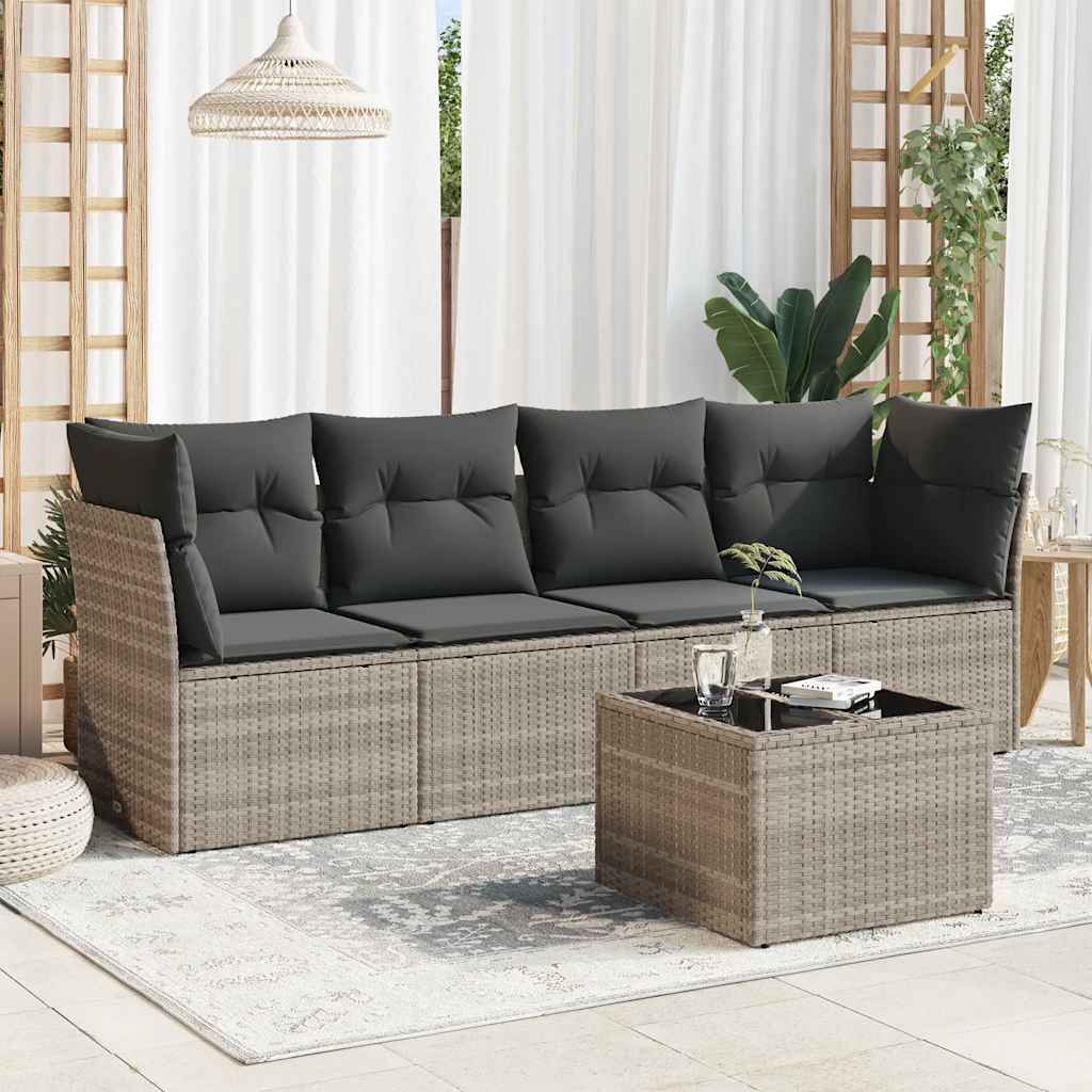 vidaXL 4-delige Loungeset met kussens poly rattan zwart