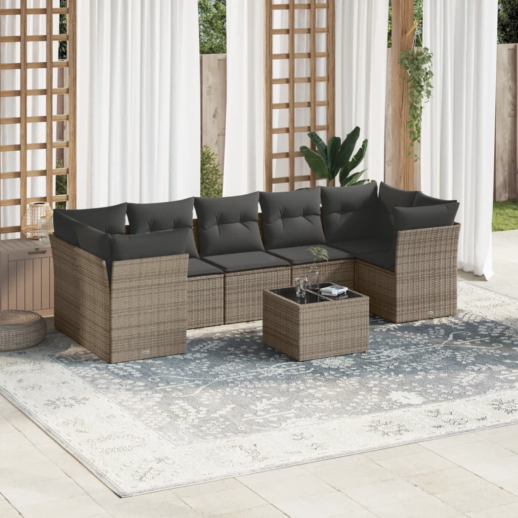 vidaXL 8-delige Loungeset met kussens poly rattan zwart