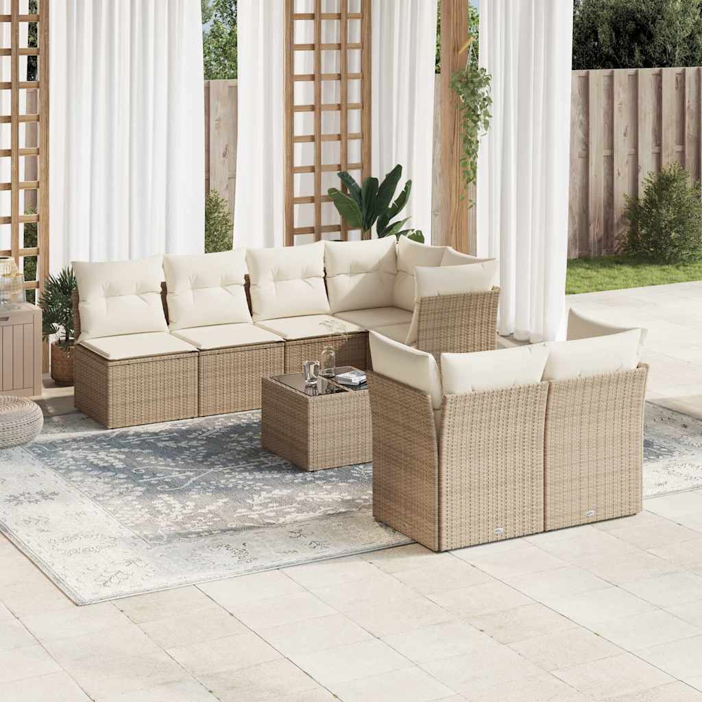 vidaXL 8-delige Loungeset met kussens poly rattan zwart