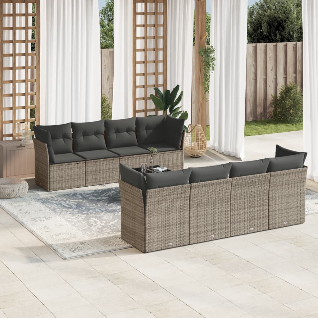 vidaXL 9-delige Loungeset met kussens poly rattan zwart