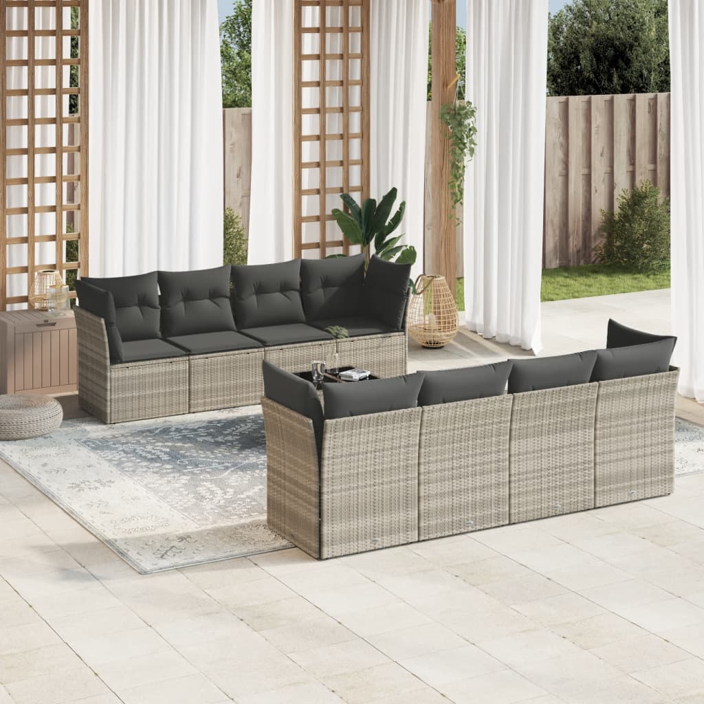 vidaXL 9-delige Loungeset met kussens poly rattan zwart