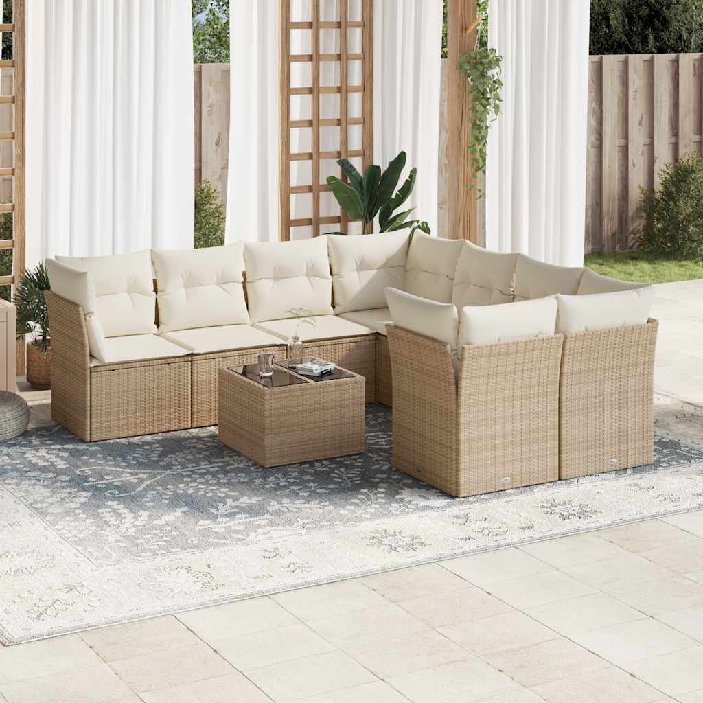 vidaXL 9-delige Loungeset met kussens poly rattan zwart