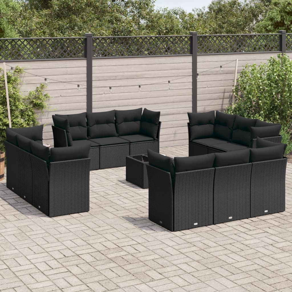 vidaXL 12-delige Loungeset met kussens poly rattan zwart