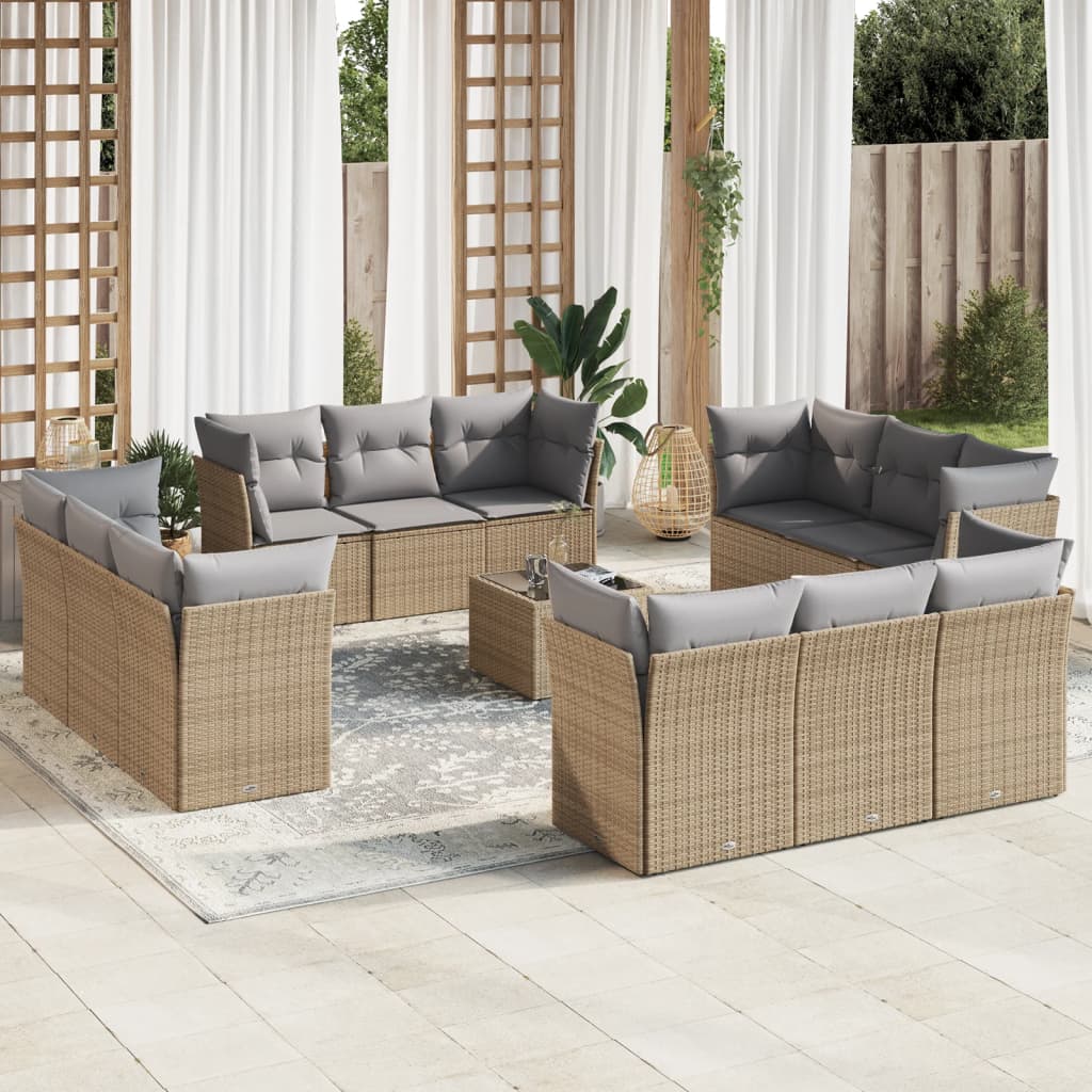 vidaXL 12-delige Loungeset met kussens poly rattan zwart