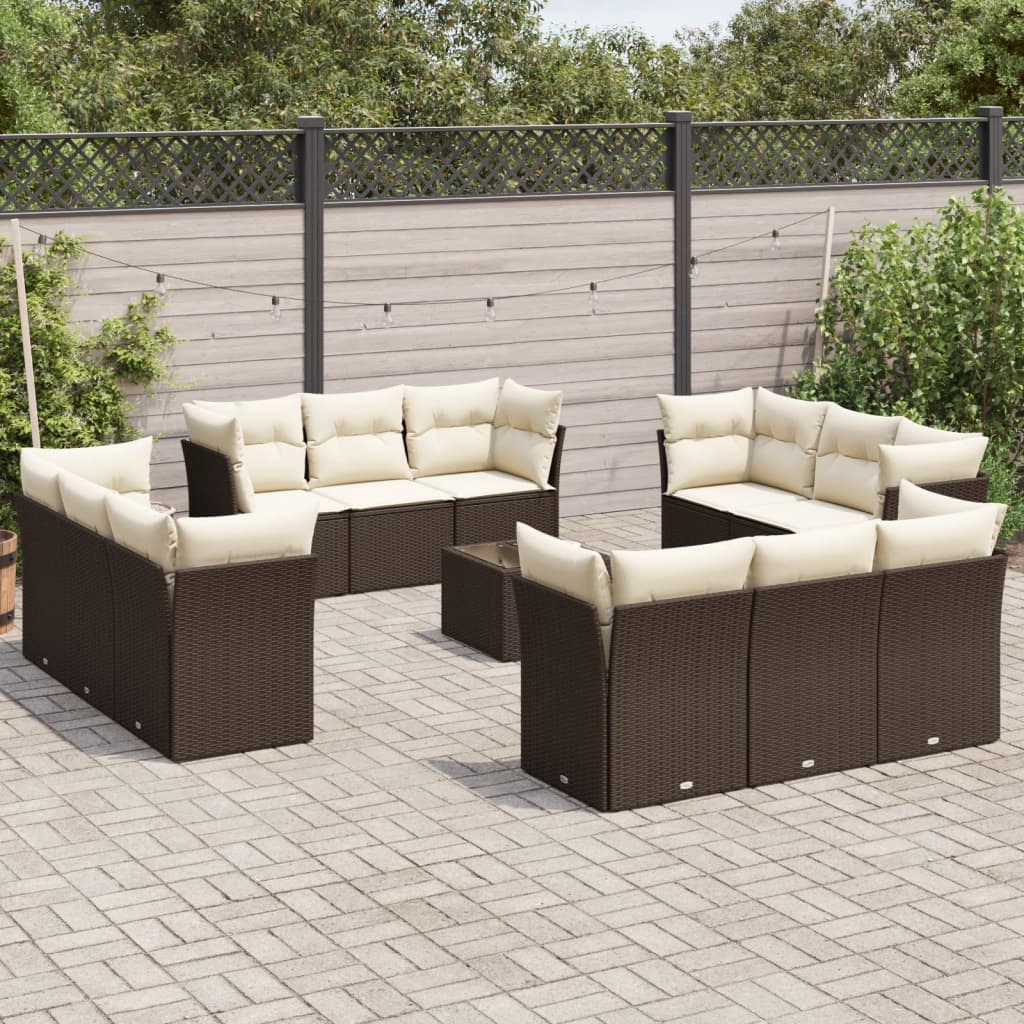 vidaXL 12-delige Loungeset met kussens poly rattan zwart