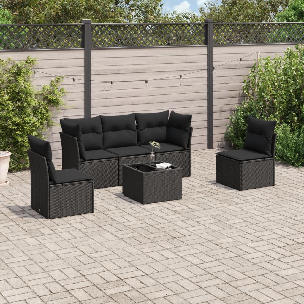vidaXL 5-delige Loungeset met kussens poly rattan zwart