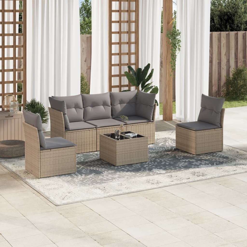 vidaXL 5-delige Loungeset met kussens poly rattan zwart