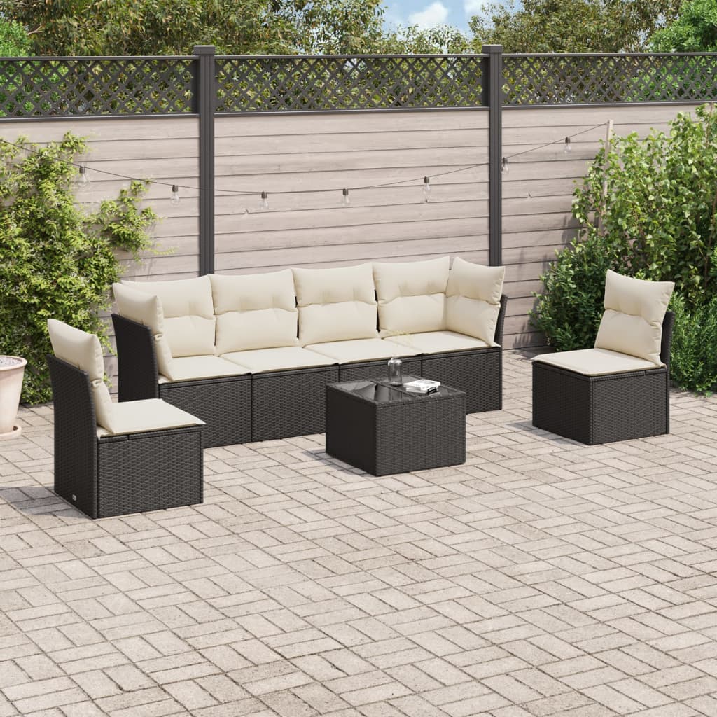 vidaXL 6-delige Loungeset met kussens poly rattan zwart