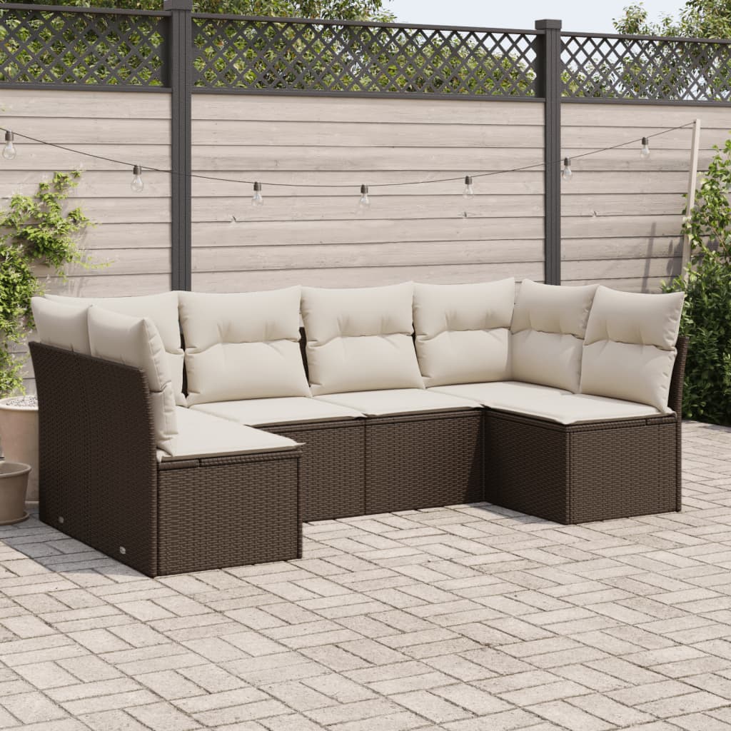 vidaXL 6-delige Loungeset met kussens poly rattan zwart