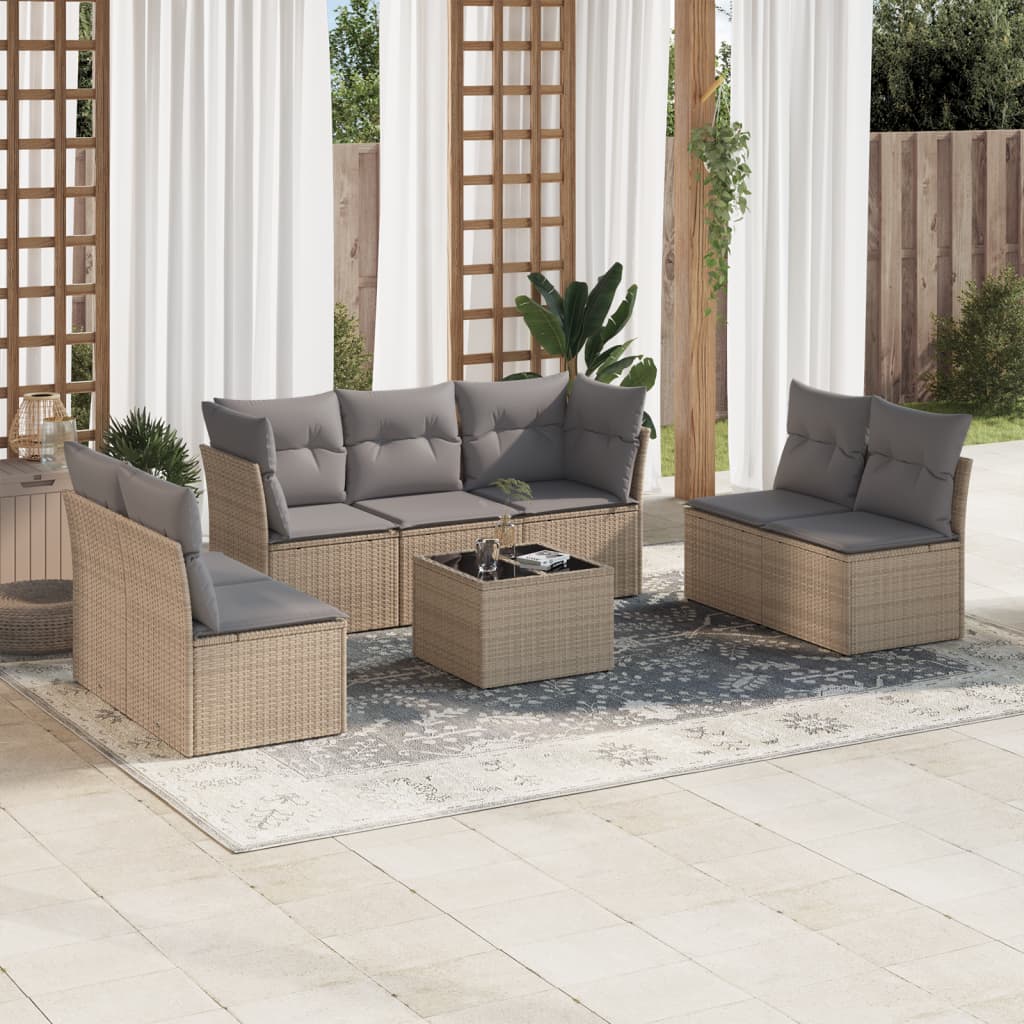 vidaXL 7-delige Loungeset met kussens poly rattan zwart