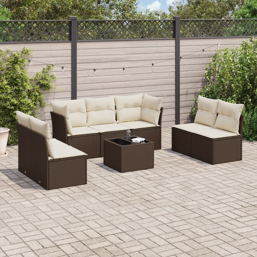 vidaXL 7-delige Loungeset met kussens poly rattan zwart