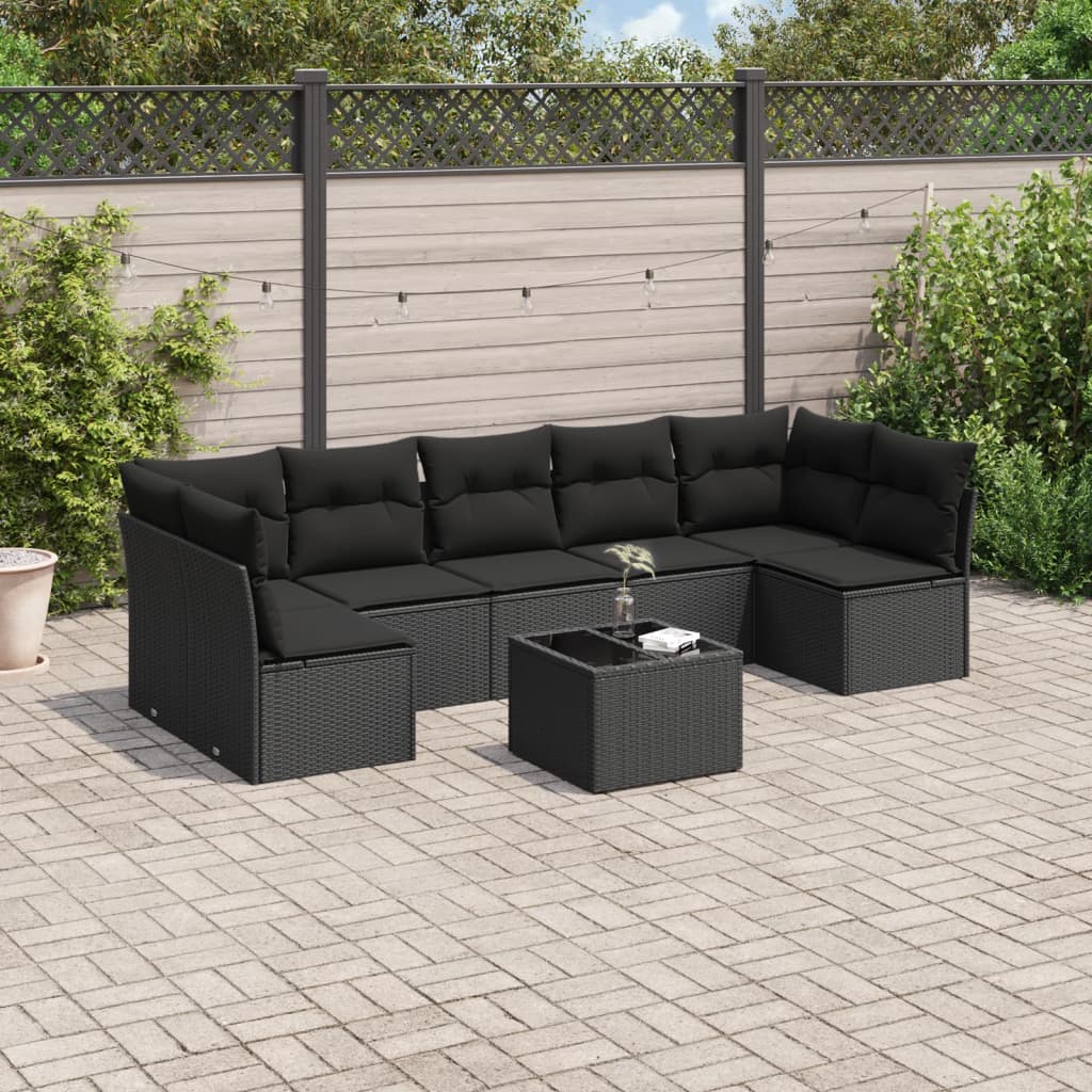 vidaXL 7-delige Loungeset met kussens poly rattan zwart