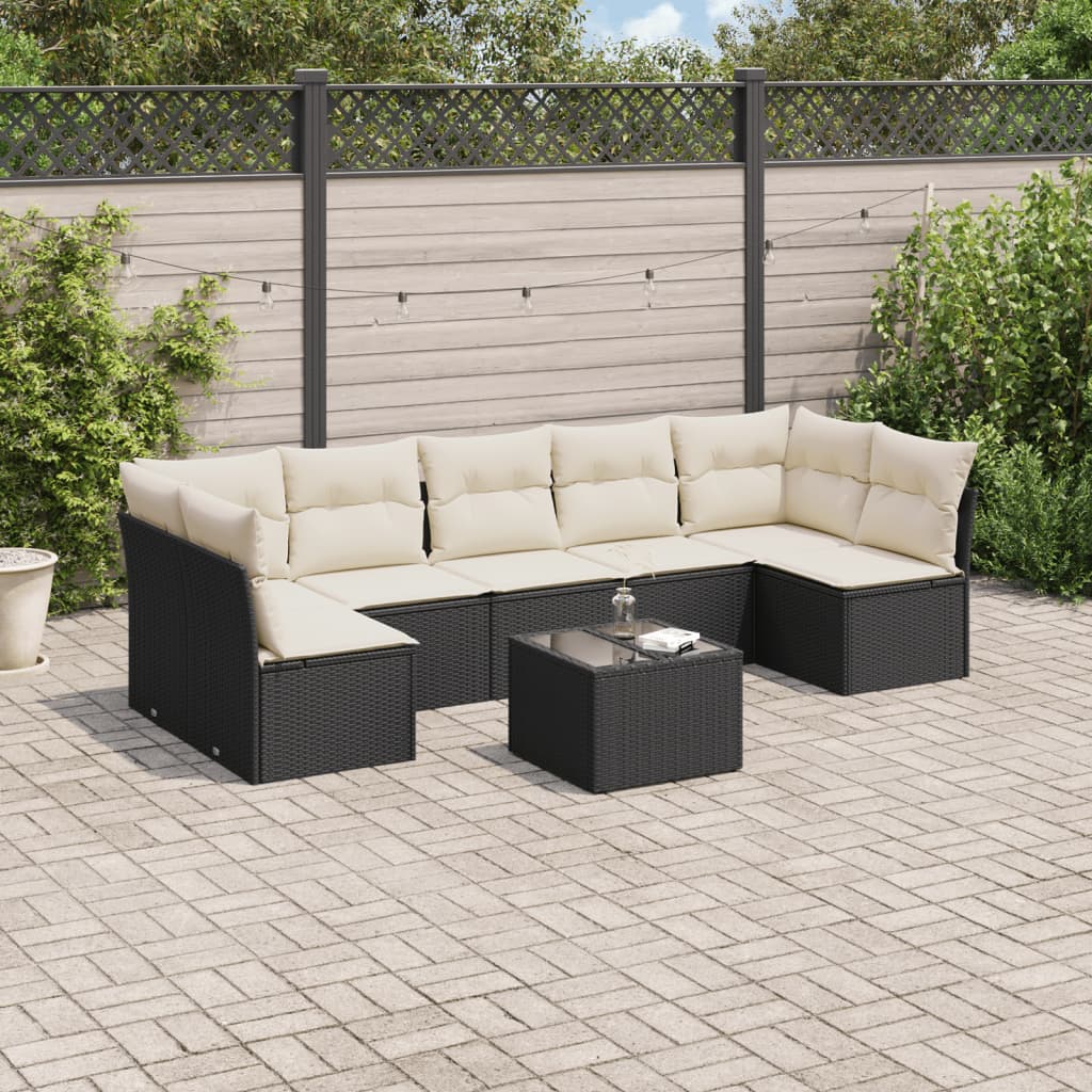 vidaXL 7-delige Loungeset met kussens poly rattan zwart