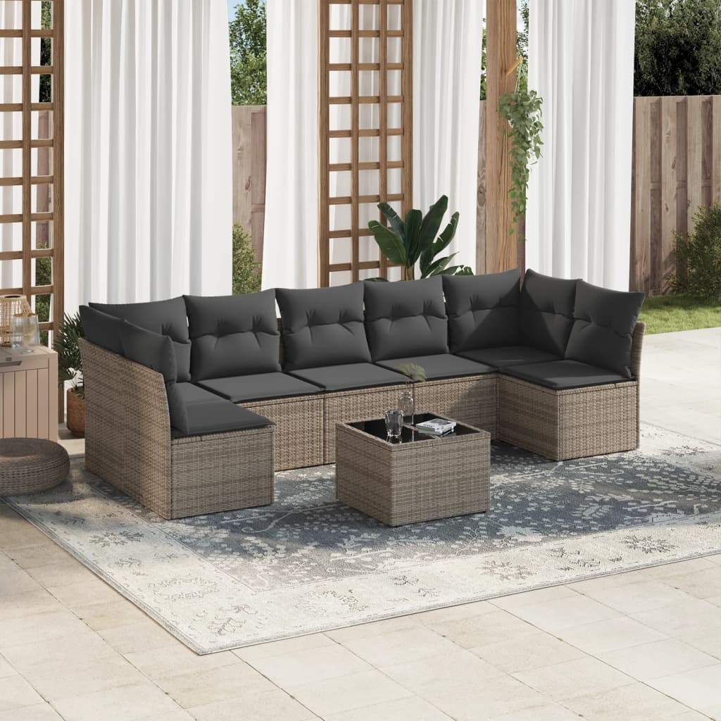 vidaXL 7-delige Loungeset met kussens poly rattan zwart