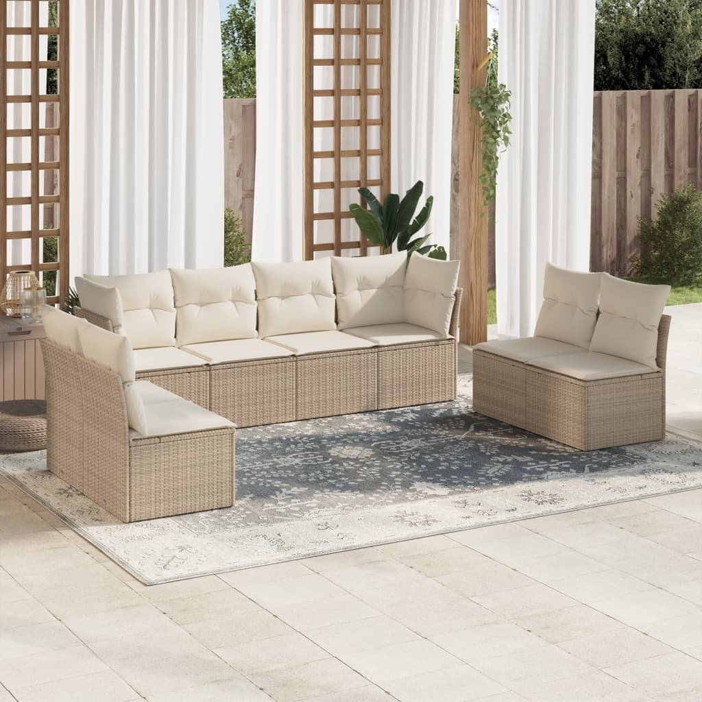 vidaXL 8-delige Loungeset met kussens poly rattan zwart