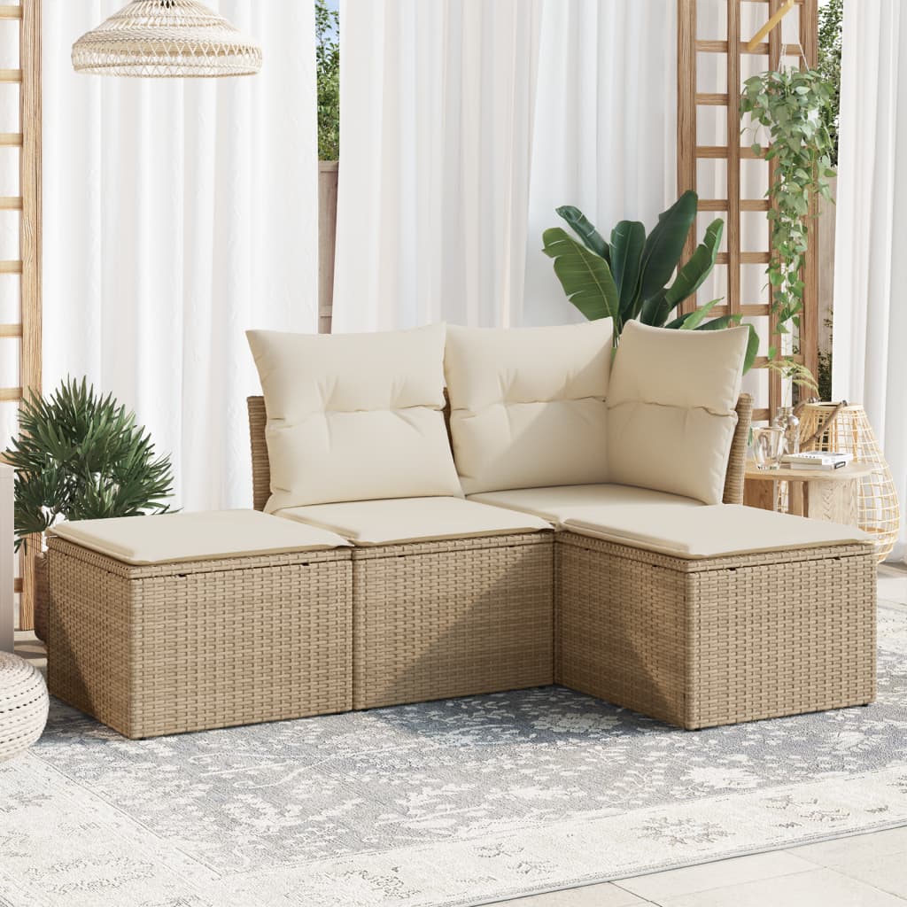 vidaXL 4-delige Loungeset met kussens poly rattan zwart