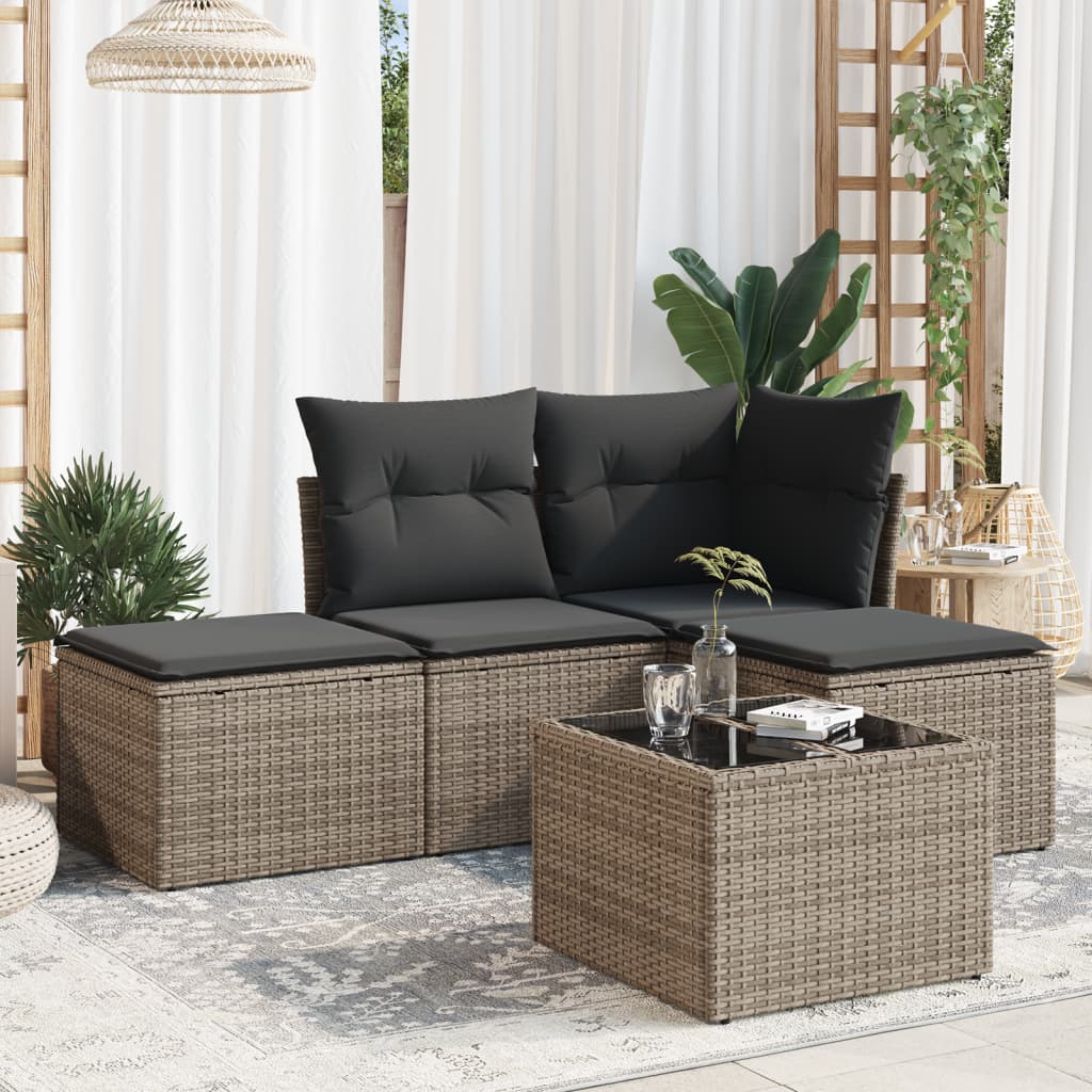 vidaXL 4-delige Loungeset met kussens poly rattan zwart