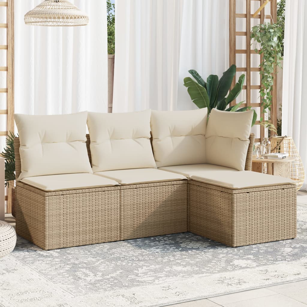 vidaXL 4-delige Loungeset met kussens poly rattan zwart