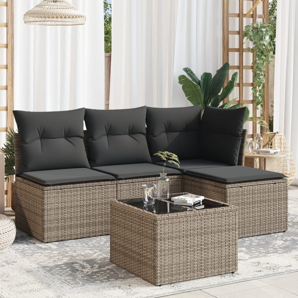 vidaXL 4-delige Loungeset met kussens poly rattan zwart