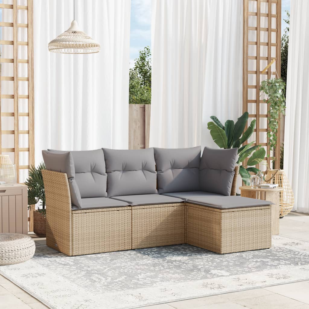 vidaXL 4-delige Loungeset met kussens poly rattan zwart