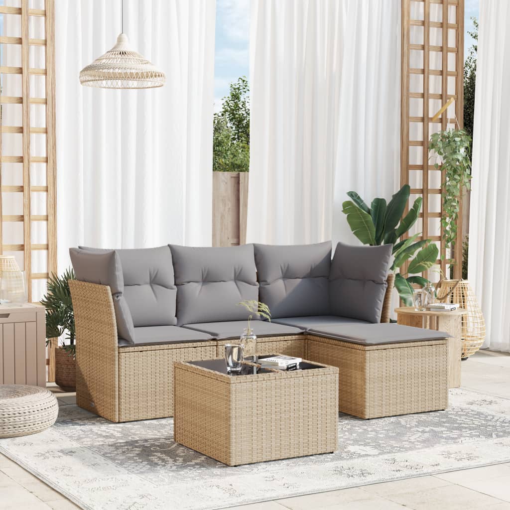 vidaXL 4-delige Loungeset met kussens poly rattan zwart