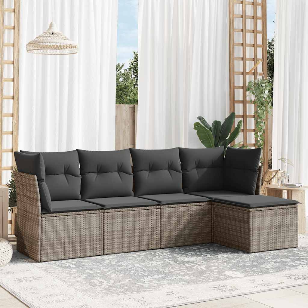 vidaXL 5-delige Loungeset met kussens poly rattan zwart